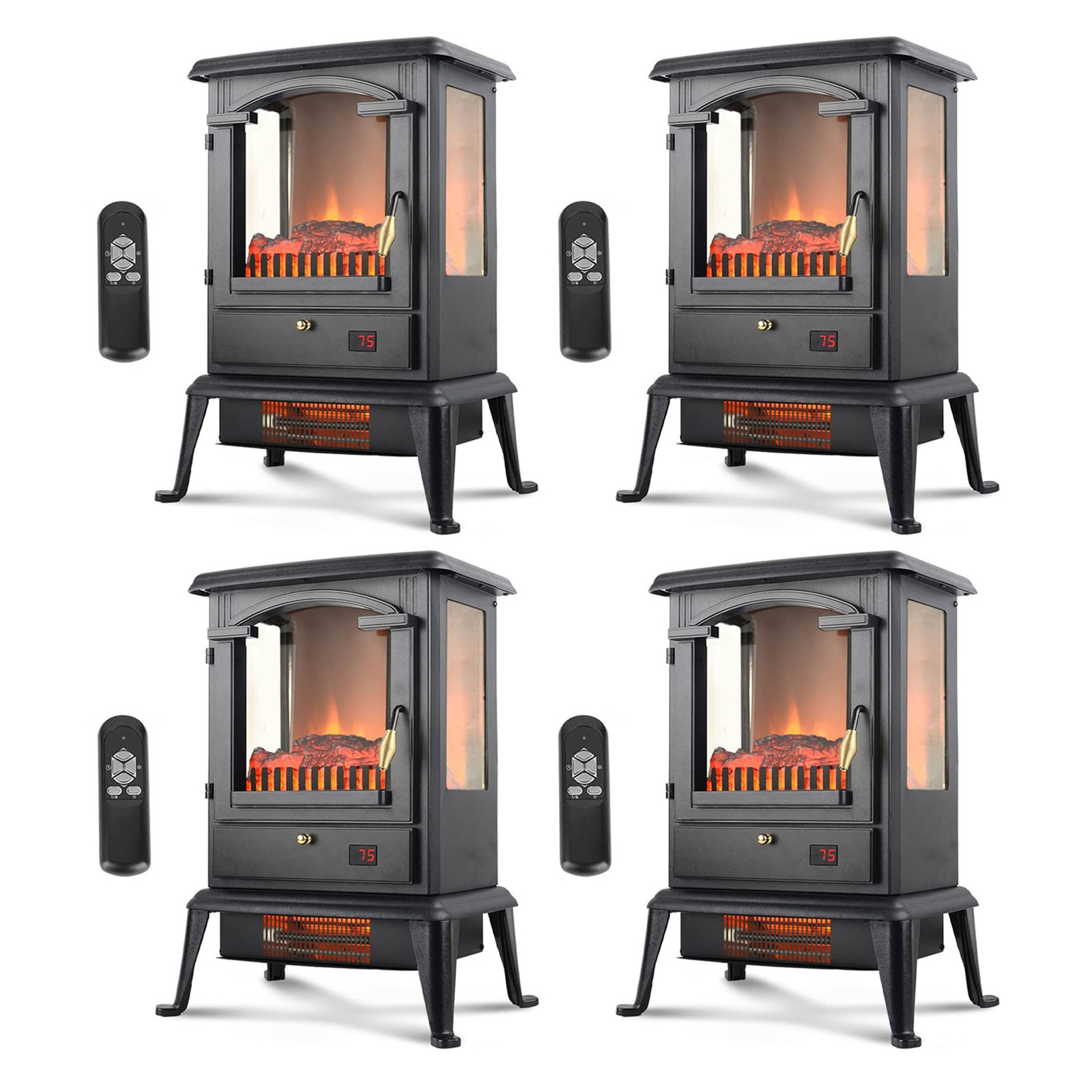 VOLTORB Freestanding Portable Electric Fireplace Heater Stove w/Remote (4 Pack)