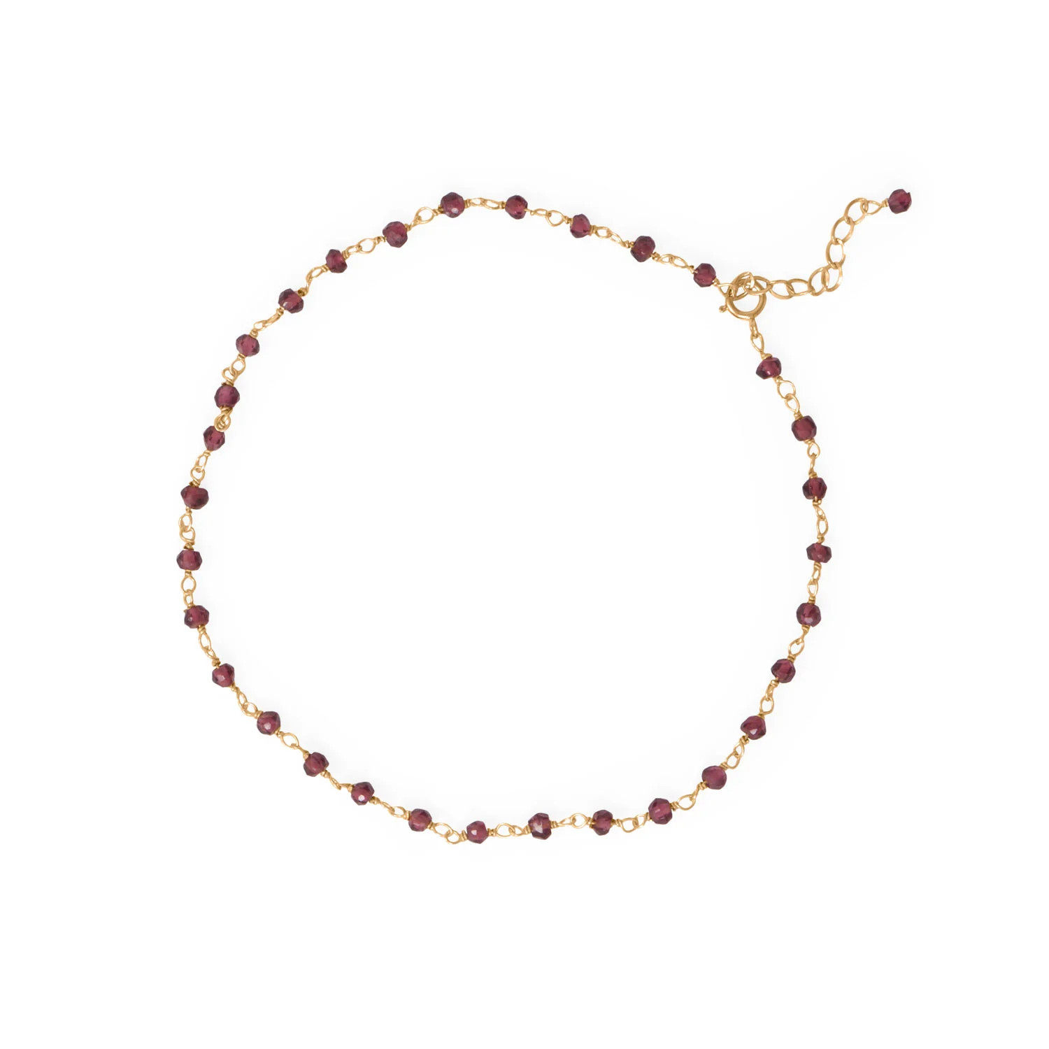 Women's Gold Plated 925 Sterling Silver 9.5 14K Gorgeous Garnet! Beaded Anklet -