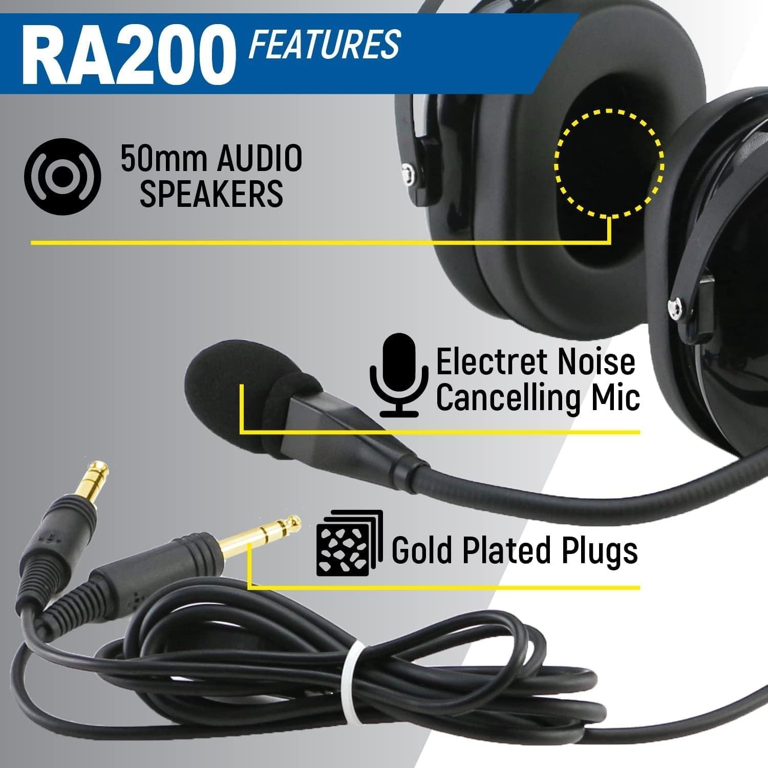 RA200 Aviation Pilot Headset for Student Pilots Flight Schools Flight Instructor