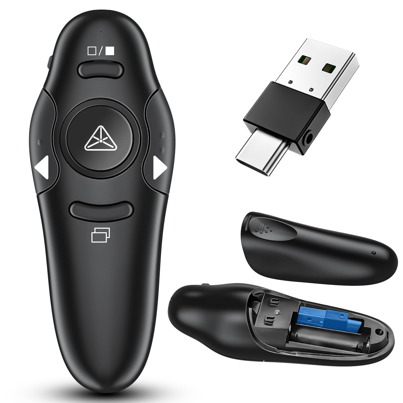 2-in-1 Wireless USB Type C Presentation Clicker Remote for PowerPoint Slides Adv