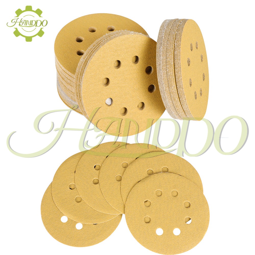 100 Pack 5 inch 8 Holes Sanding Disc Hook and Loop Flocking Sandpaper 100 Grit