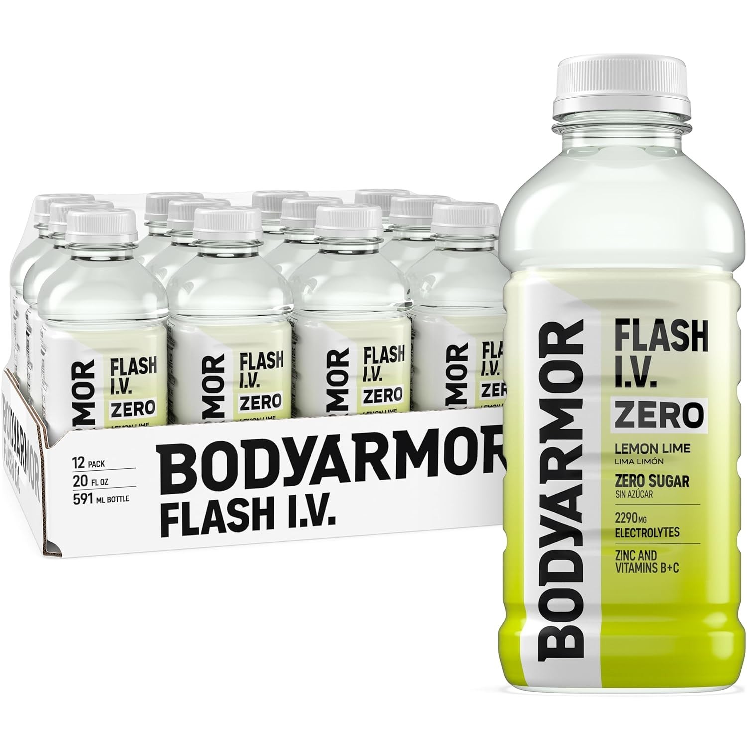 BODYARMOR ZERO Lemon Lime 20oz Bottles – 12 Pack, Sugar-Free Electrolyte Drink