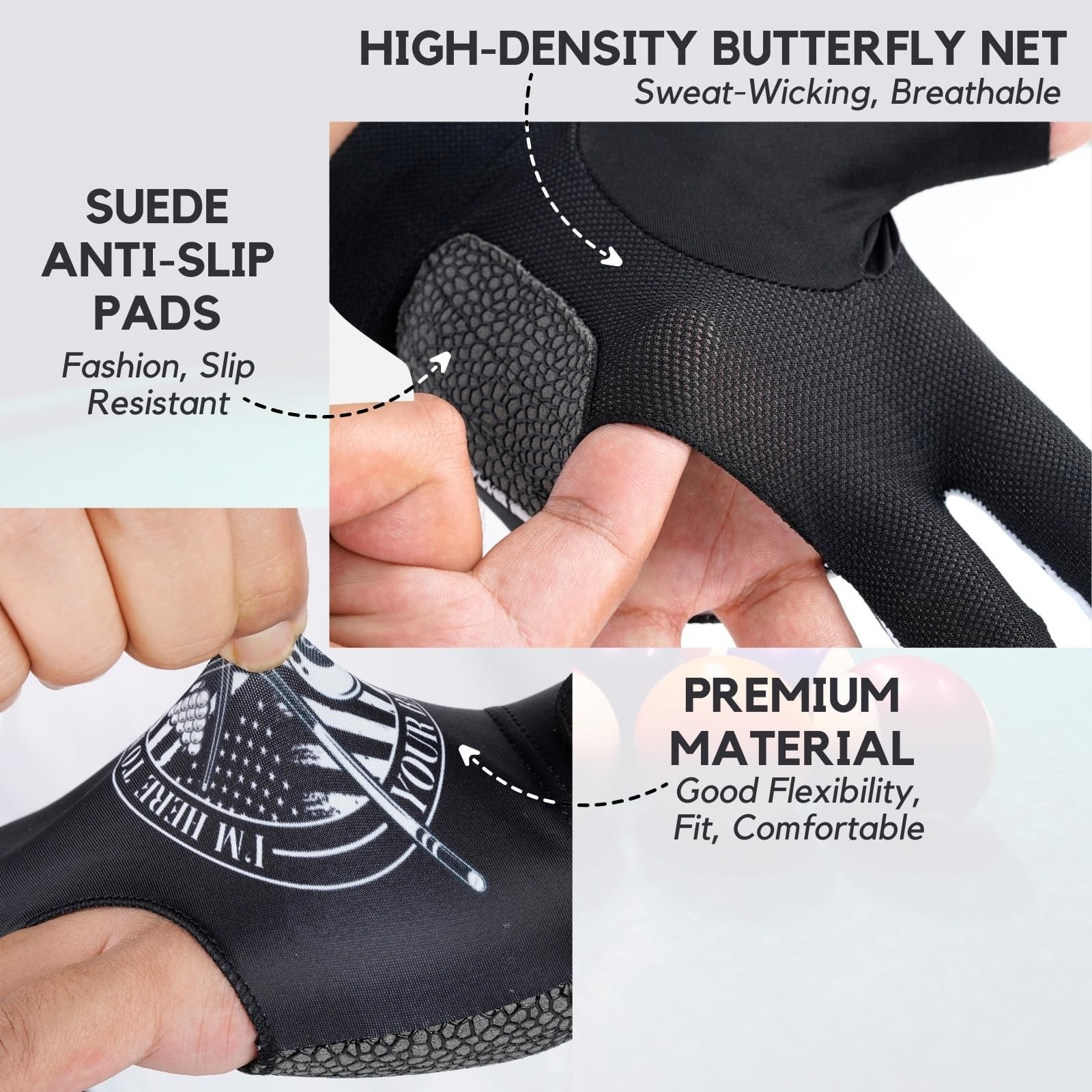 "LeftHand Billiard Gloves 3 Finger QuickDry Breathable Sizes for Snooker"