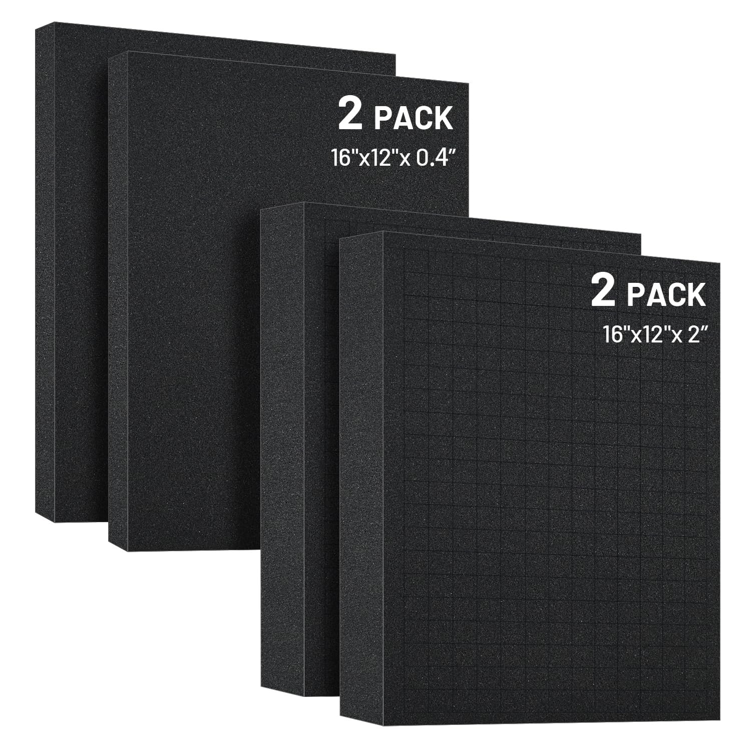 Case Foam Insert Kit Pick Pluck Layer 16x12x2 And 16x12x0.4 Inch Black 4 PCS