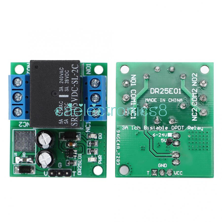 DC 5V 6-24V Double Pole Double Throw DPDT Self-locking Bistable Relay Module CA