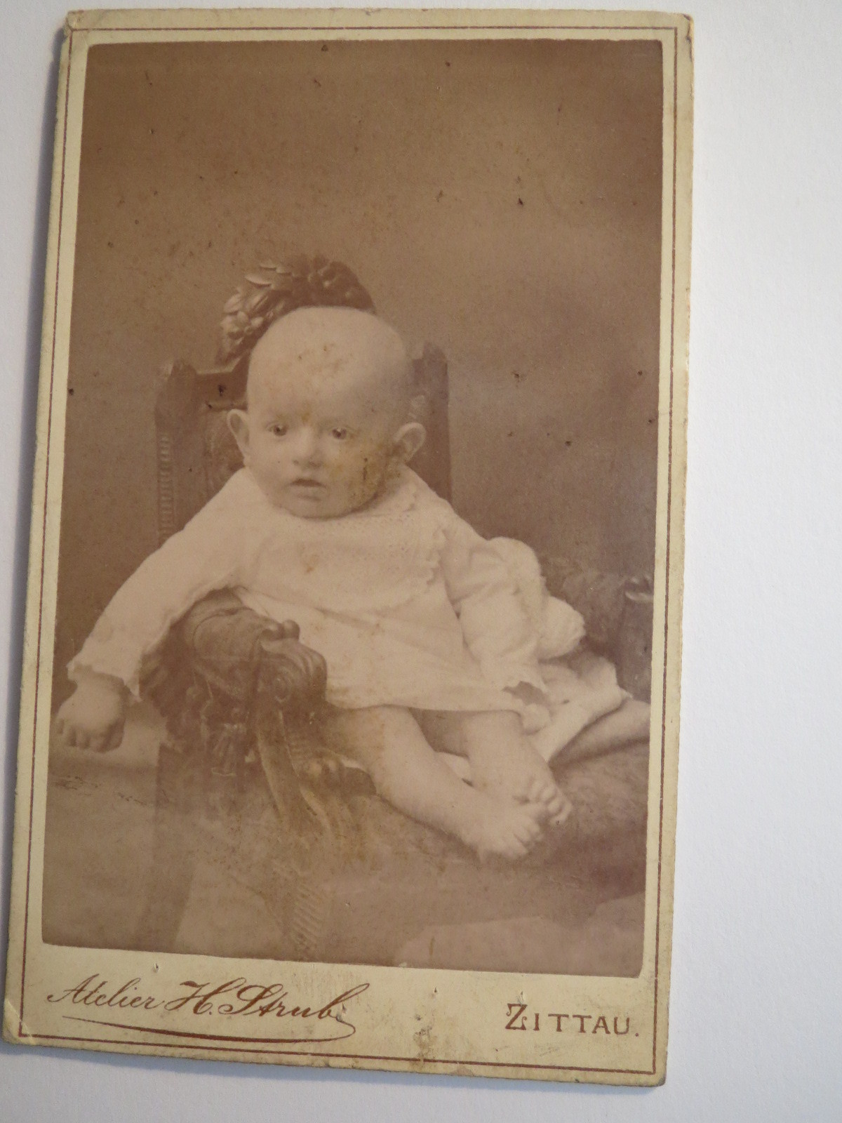Zittau - baby sitting in a chair - small child - portrait / CDV