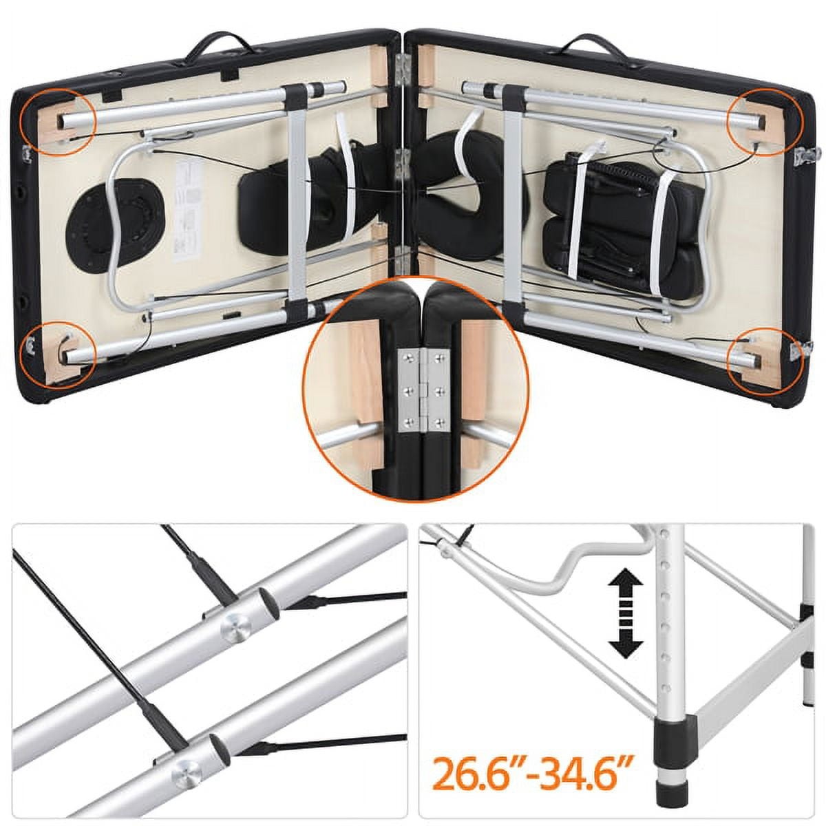 3 Section Adjustable Aluminum Massage Table W/ Headrest & Armrest 84" Black