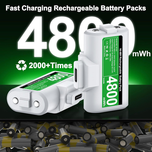 DINOSTRIKE Xbox Battery Pack Rechargeable with 4 Back Covers and a USB White