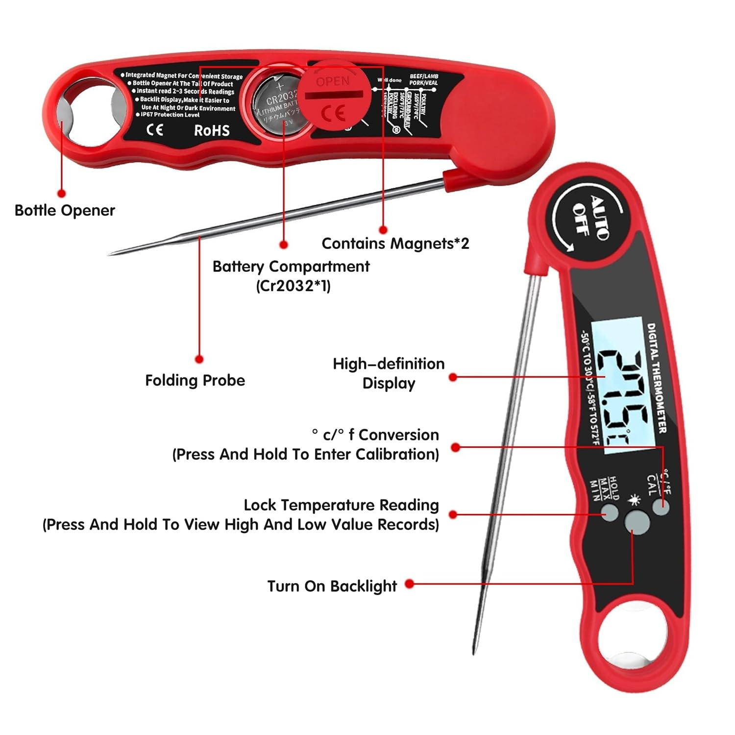 Meat Thermometer Digital, Instant Read Thermometer with Backlight & Magnet, IP67
