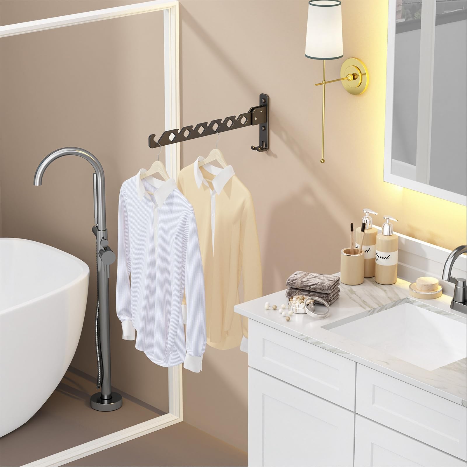 Wall Mounted Clothes Drying Rack, Wall Clothes Hanger Foldable, Laundry Hange...