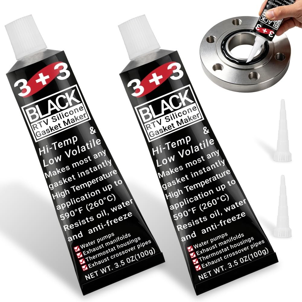 Wrusuh 3.5oz*2Pcs Black RTV Silicone Gasket Maker - High 3.5oz*2, BLACK