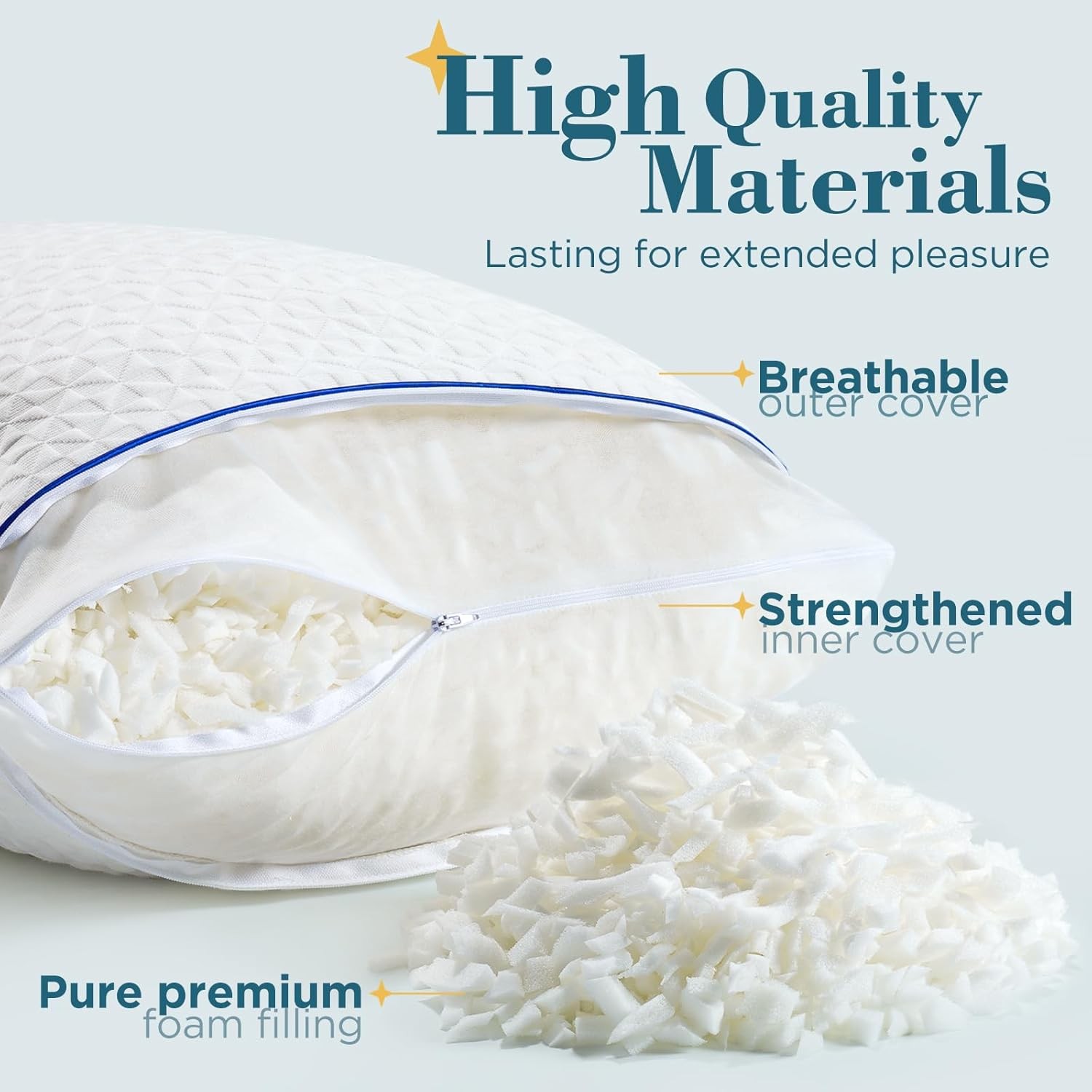 Shredded Memory Foam Pillows Queen Size Set of 2, Adjustable