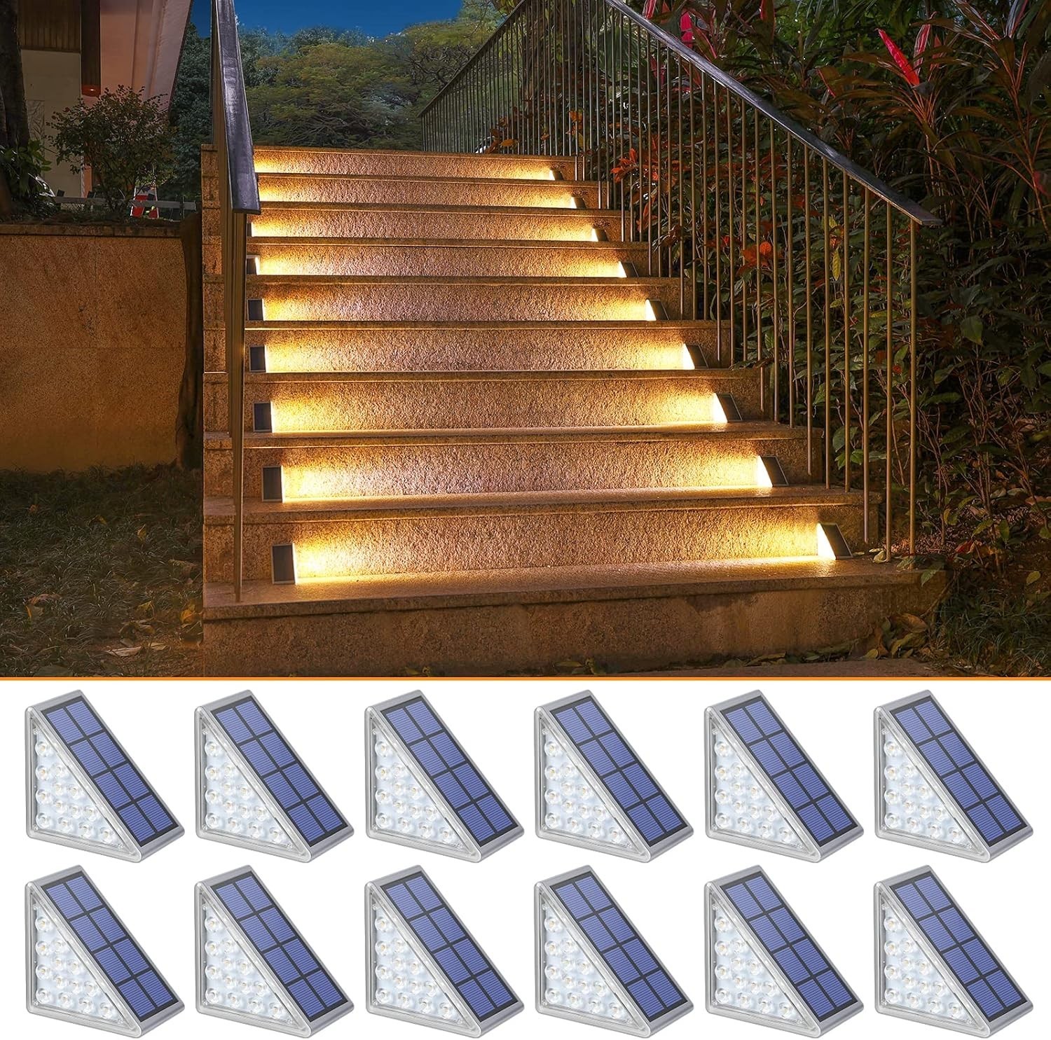 Solar Step Lights Outdoor Waterproof LED Stair Deck Yard Safety Warm White