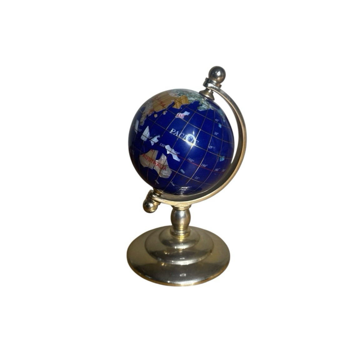 Lapis Lazuli Semi Precious Gemstone Inlay Globe Small 6.5” Decor Natural
