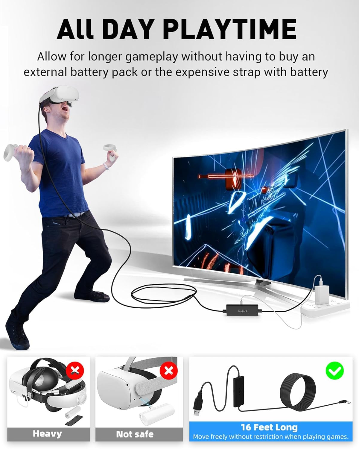 Link Cable with Charging for Meta Quest 3S Oculus Quest 3 Quest 2/Pro, Pico 4, U