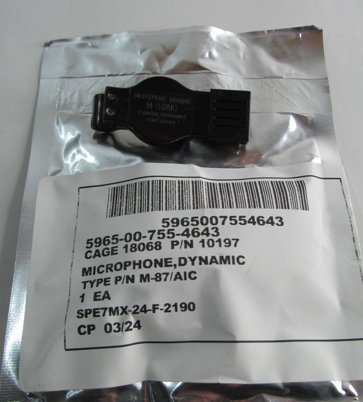 NEW US MILITARY ISSUE/ SPEC M-87/AIC 5965-00-755-4643 DYNAMIC HEADSET MICROPHONE