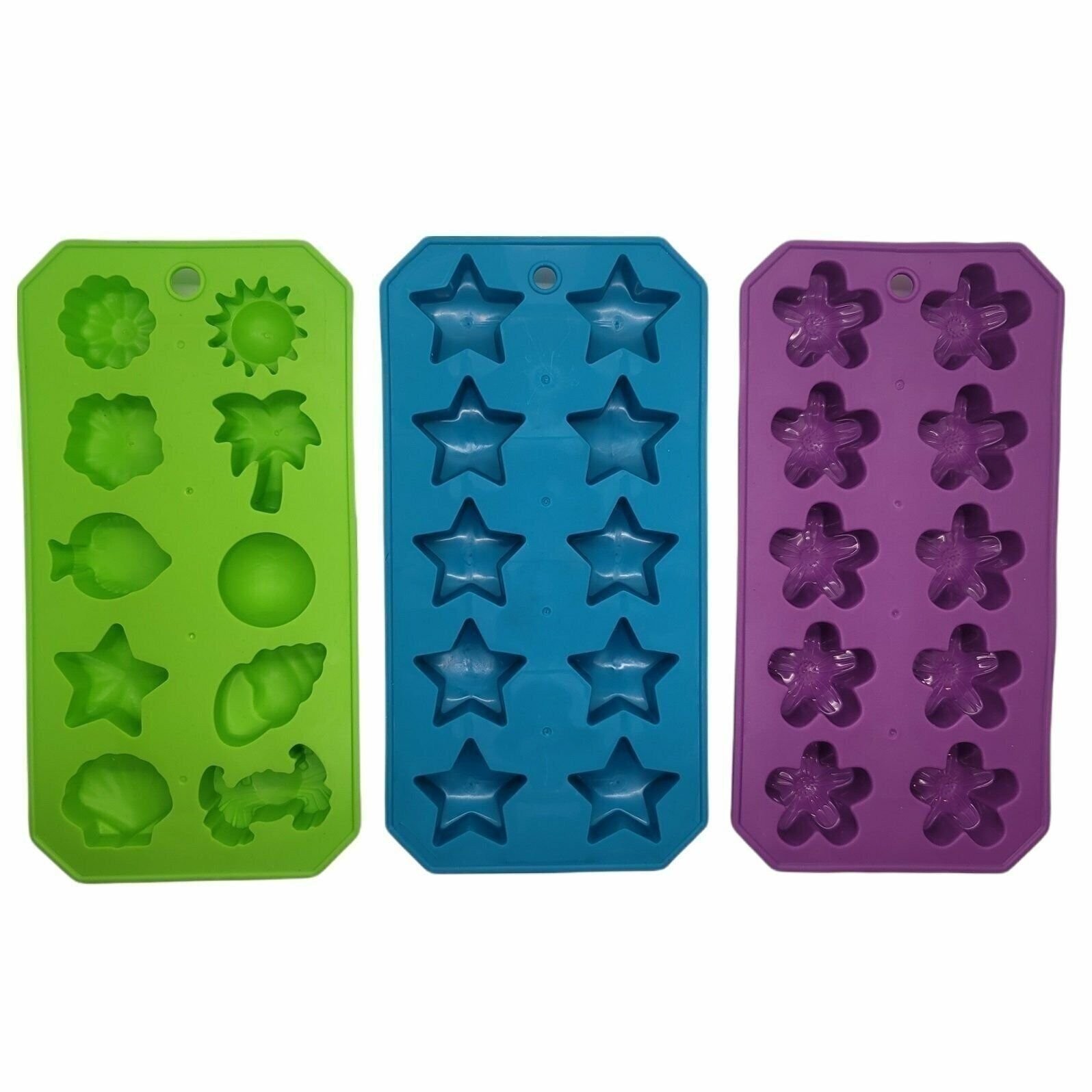 3pc Flexible Thermoplastic 10-Cube Ice Cube Tray Set - Flower Beach Star Shapes