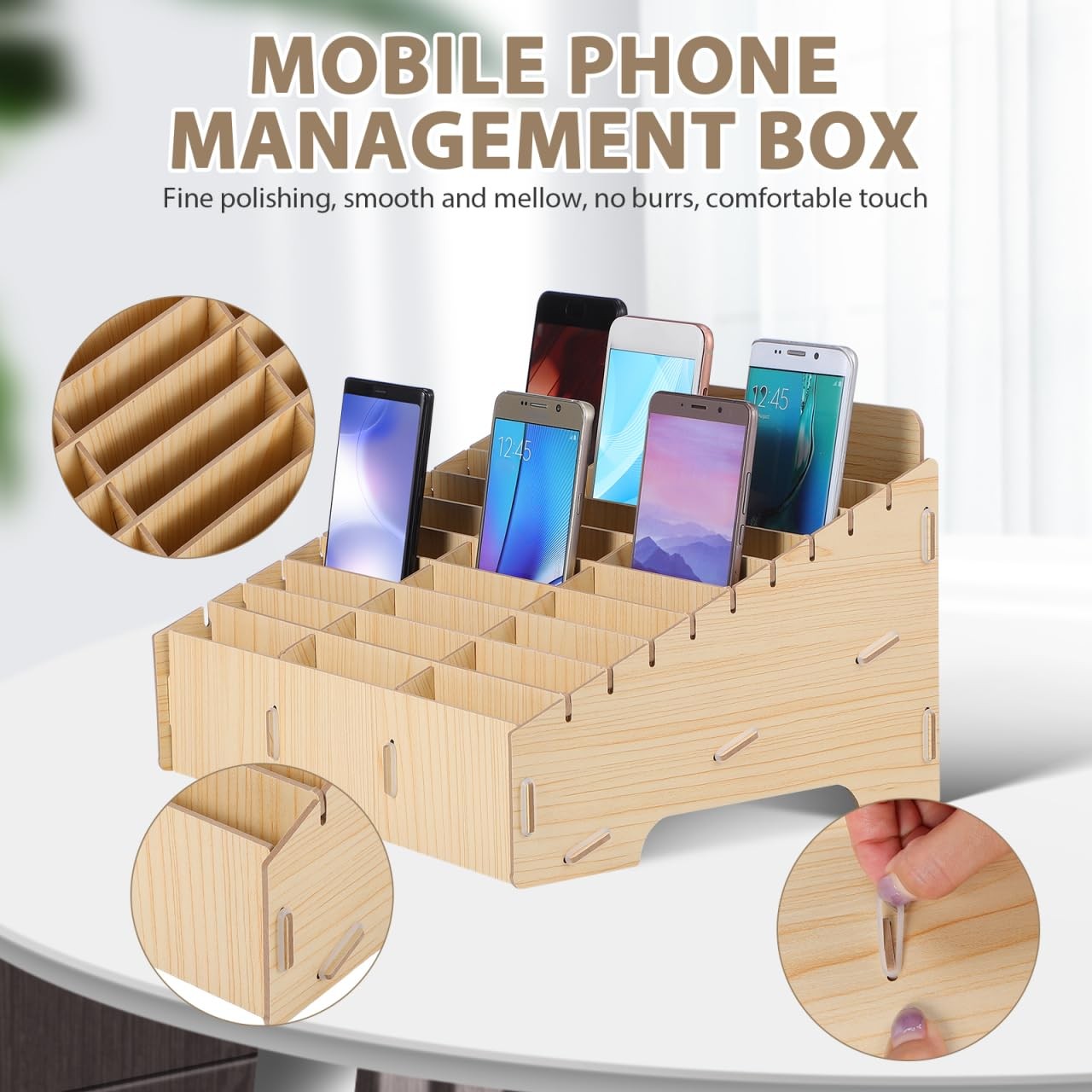 30-Grid Wooden Mobile Storage Box Cell Organizer Numbered Caddy for Classroom...