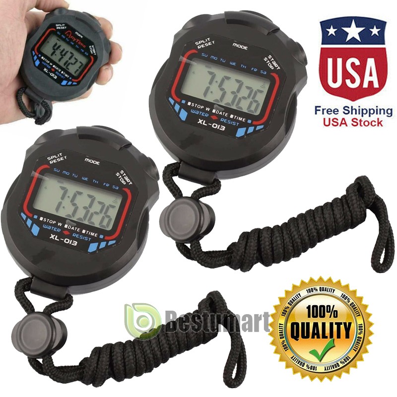 2Pcs Digital LCD Stopwatch Sport Counter Chronograph Timer Odometer Watches