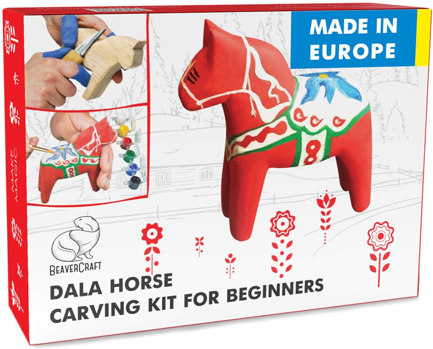 Wood Carving Kit with Whittling Knife & Basswood - Whittling Set DIY 02 Dala Hor