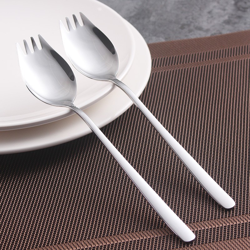 Stainless Steel Fruit Fork Spoon Long Handle Ice Cream Salad Dessert Tableware