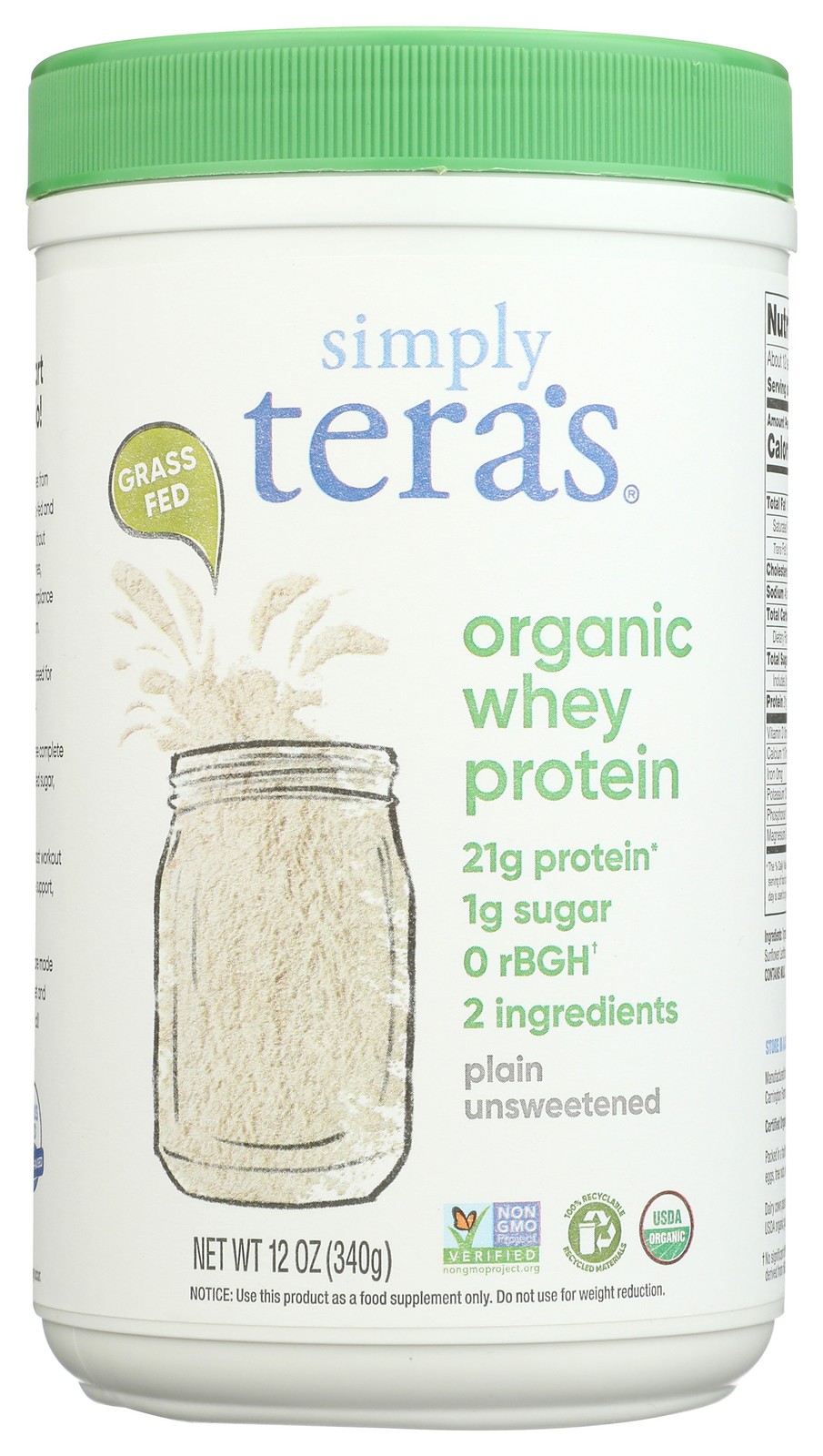 Simply Tera'S Organic Plain Unsweetened Whey Protein 12 Oz 1 Pack