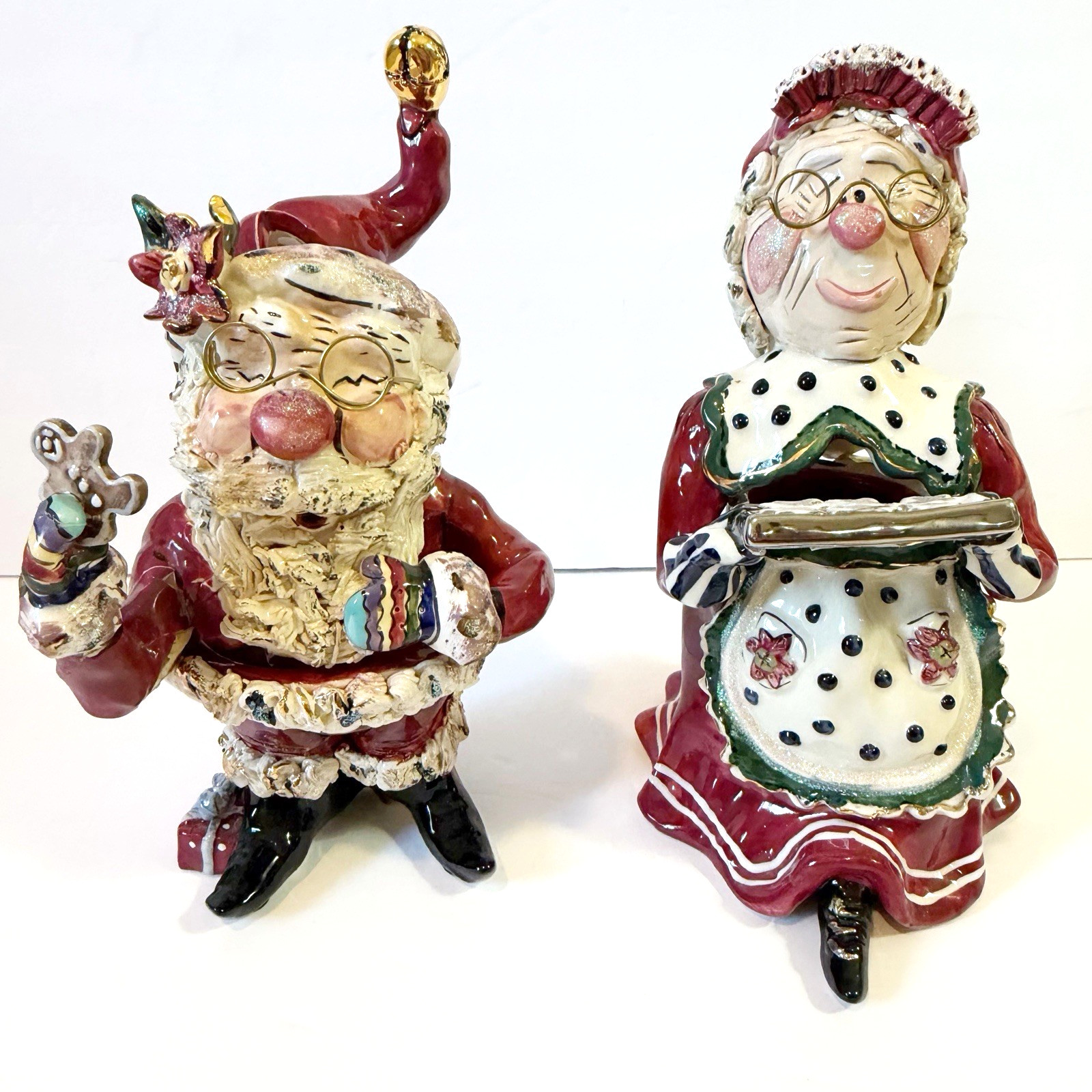 Blue Sky Clayworks Heather Goldminc Christmas Santa & Mrs. Claus Tea Lights READ
