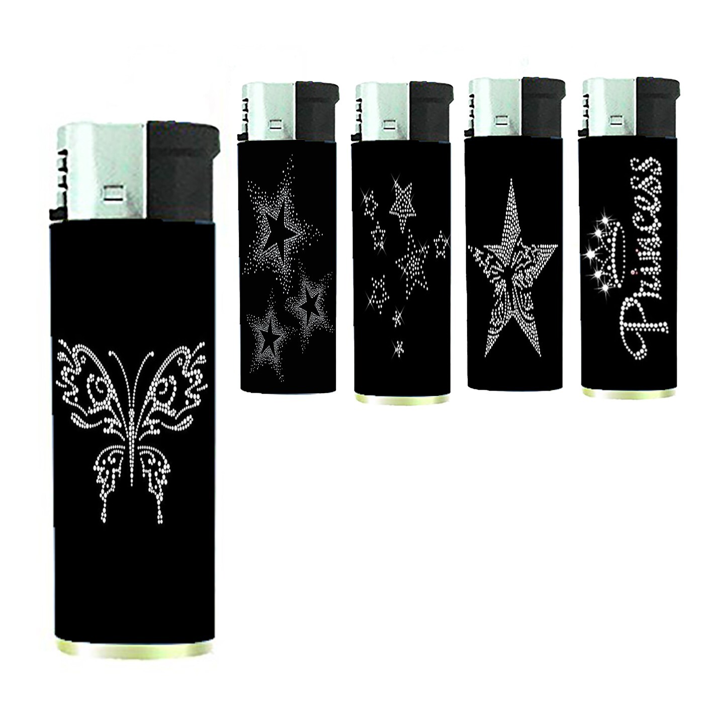 PRINTED Bling Glam Y2k Stars and Butterflies Lighters Set of 5