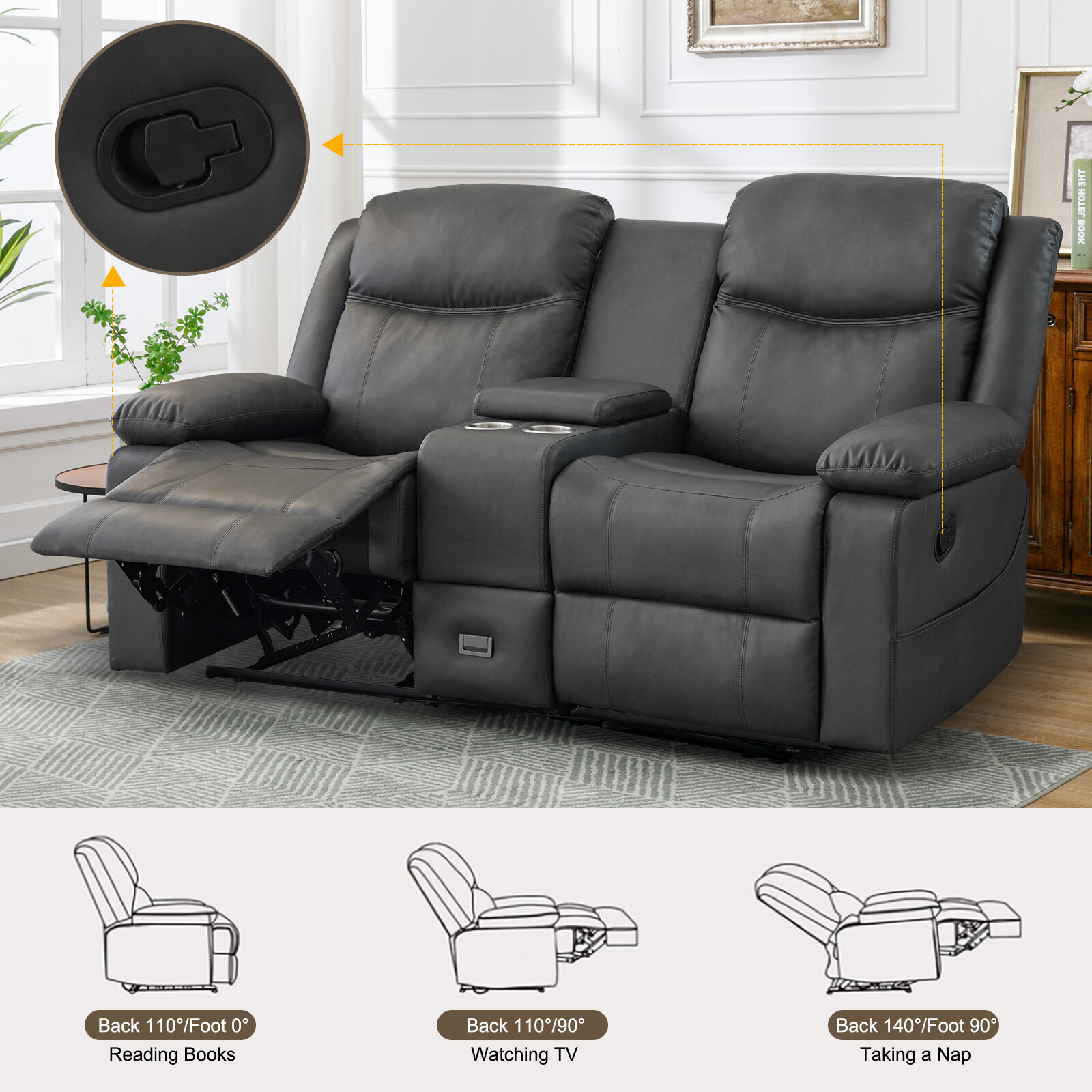 Loveseat Recliner, Reclining Loveseat with Console, Double Reclining Loveseat