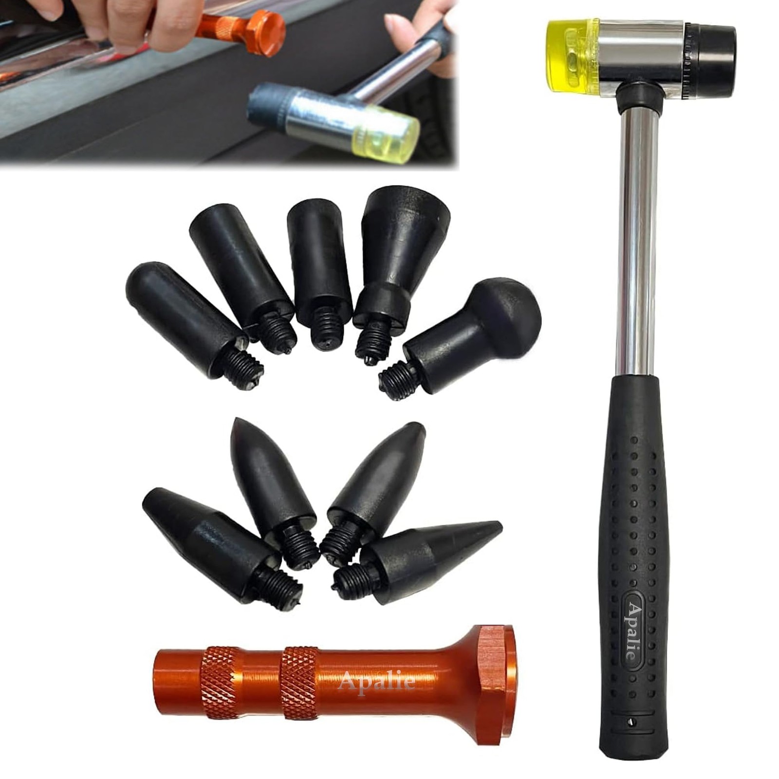 10 PCS Auto Body Paintless Dent Repair Tool Kit Rubber Hammer 9 Heads Tap Down