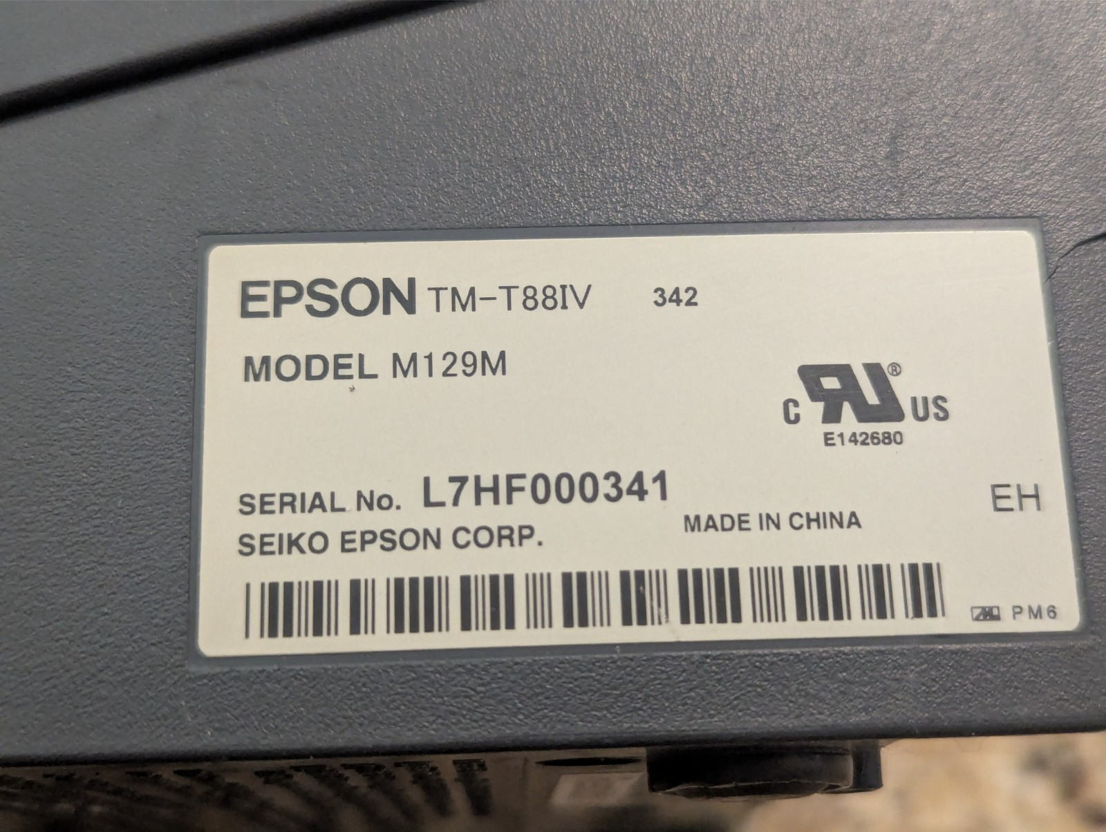Epson Receipt Printer TM-T88IV Model: M129M Ethernet