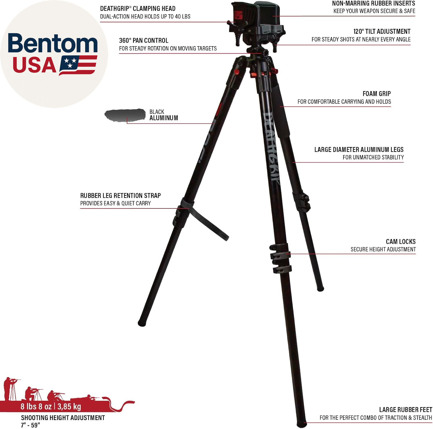 Deathgrip Aluminum Tripod with Durable Frame, Lightweight, Stable Design, Bubble