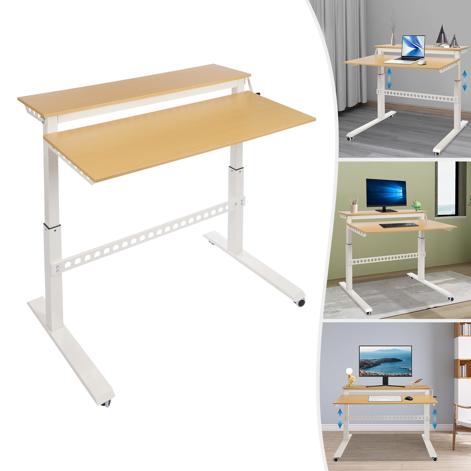 Home Office Height Adjustable Standing Desk Computer Desk w/ Wheels 47"x 28.5"