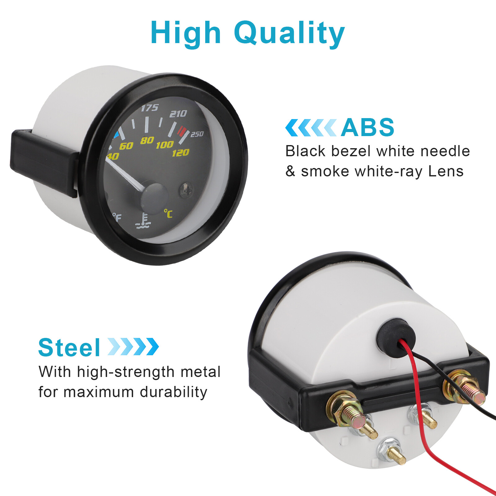 2" 52mm Pointer Car Water Temp Temperature Gauge 100-250℉ W/ Sensor Rack Black
