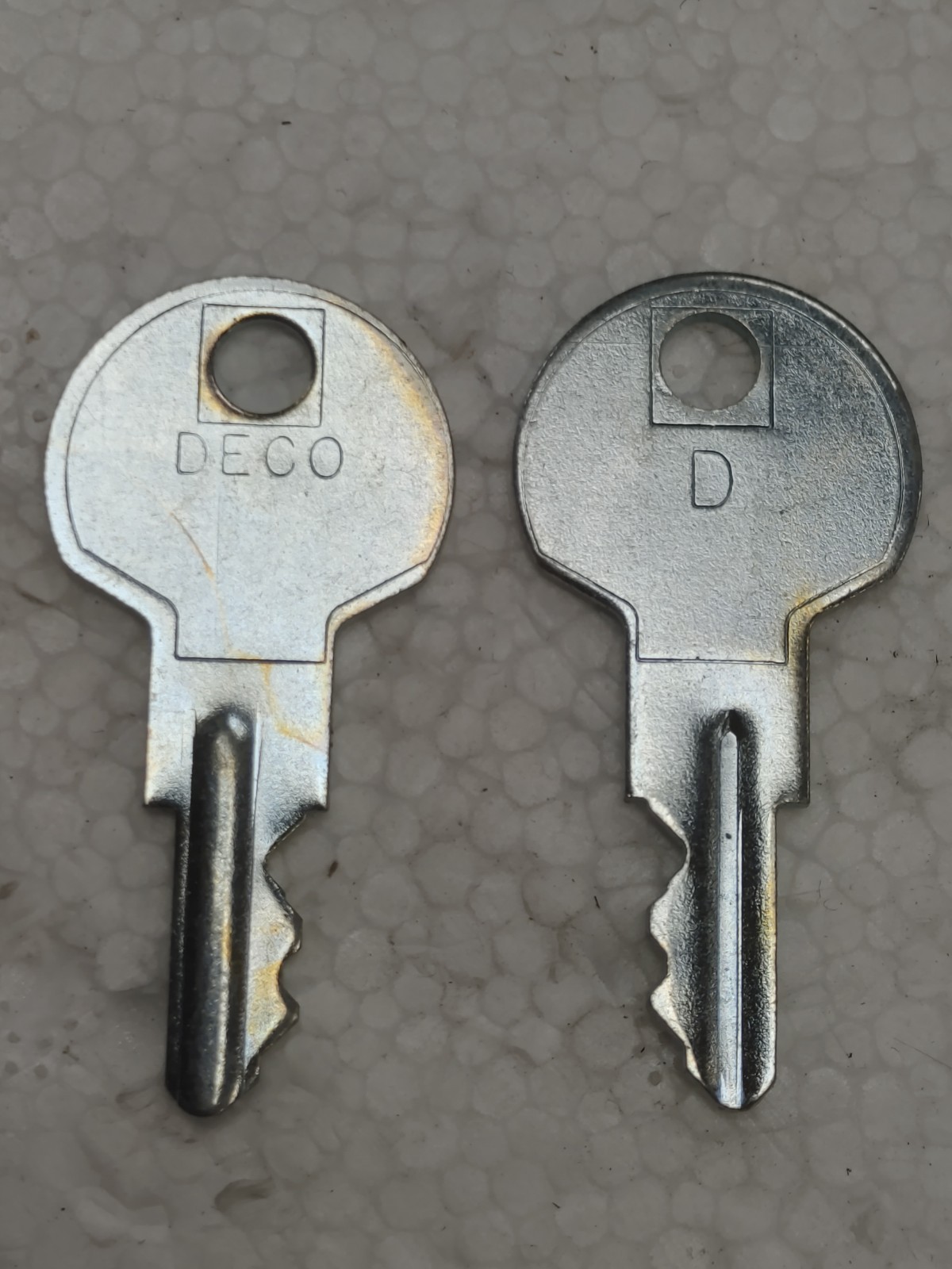 New Old Stock Deco D Precut Key Set of 2 NOS Stamped Steel Keyblank Pair
