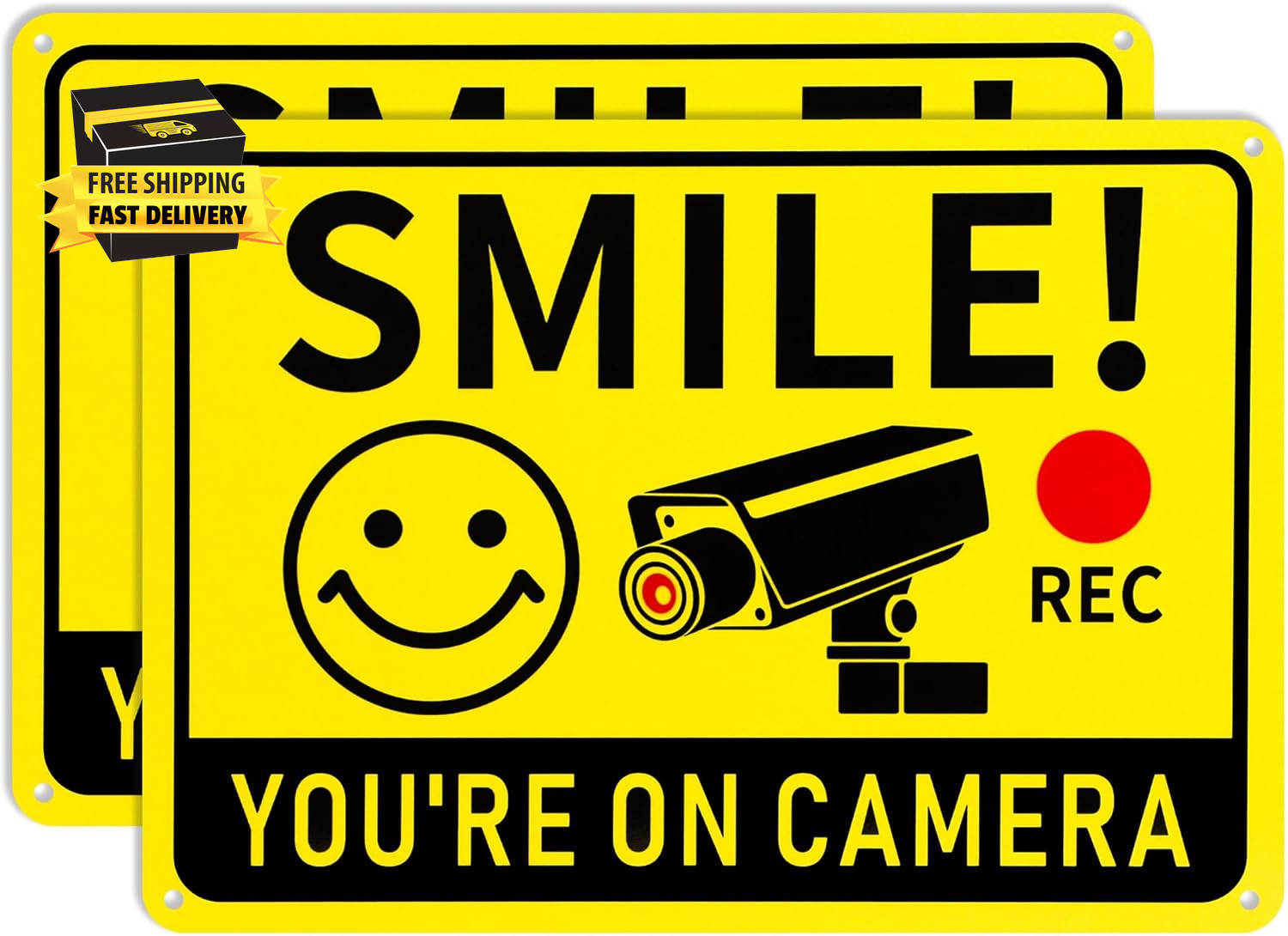 2 Pack Smile You'Re on Camera Signs – Video Surveillance Signs Outdoor, 10"X7" R