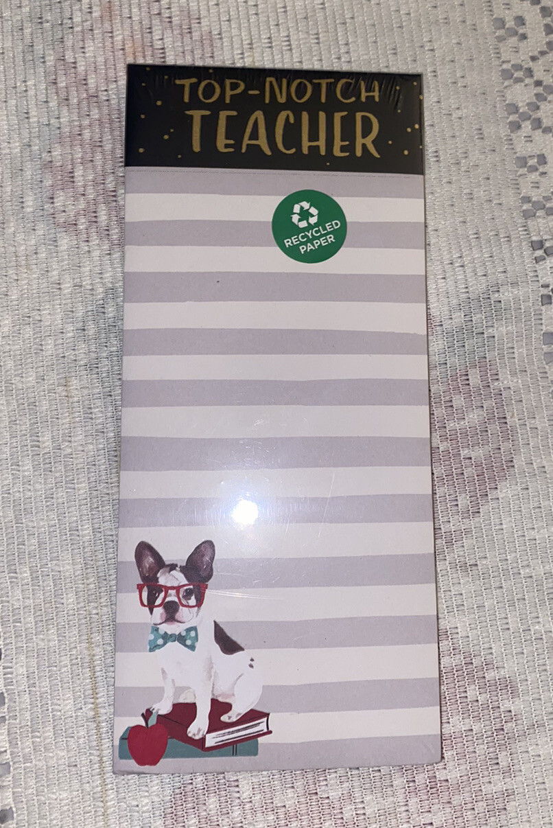Top Notch Teacher Boston Terrier Dog Magnetic Lined Long Notepad 100 Sheets