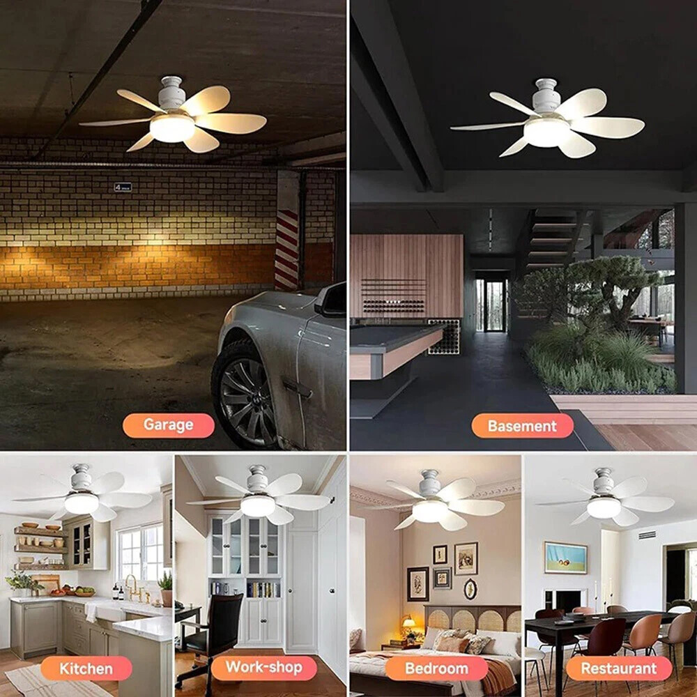 2Pack Socket Ceiling Fans with Light & Remote Socket Fan light with Dimmable Led