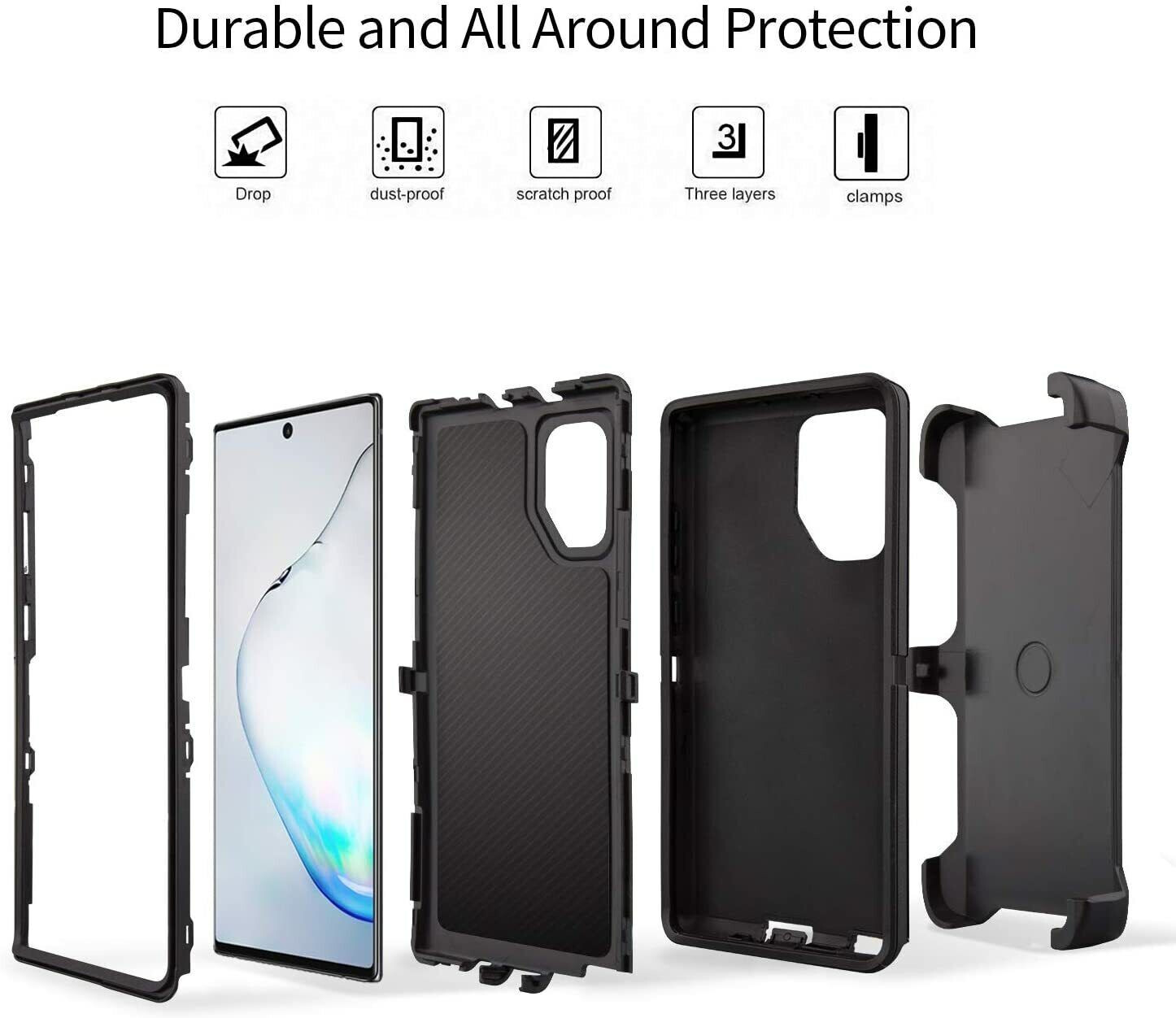 Rugged Defender Case for Galaxy Note 10+Plus (ONLY) With Belt Clip