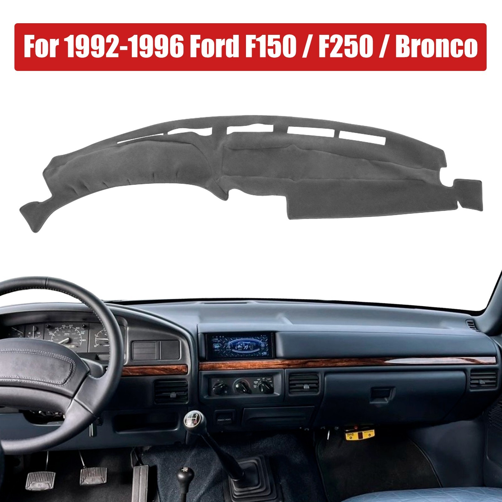 Gray Mat Dash Cover For 1992 - 1996 Ford Truck F150 F250 Bronco Dashboard Pad