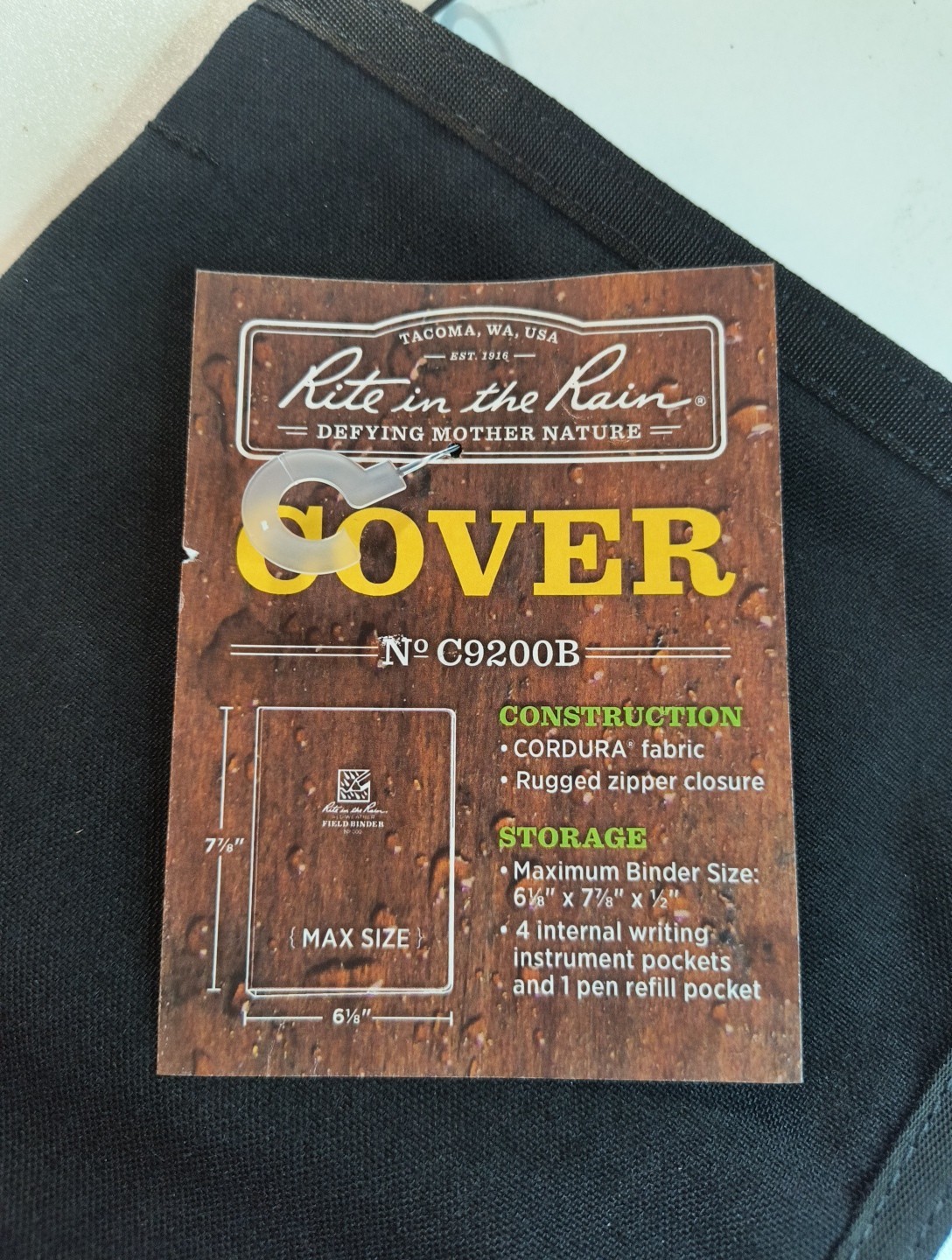 Rite in the Rain Binder Cover C9200A ACU Black Zipper 6x8x.5" New