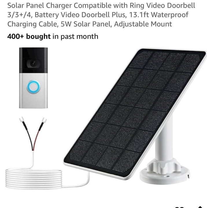 Solar Panel for Ring Doorbell, 5W Charger Compatible White