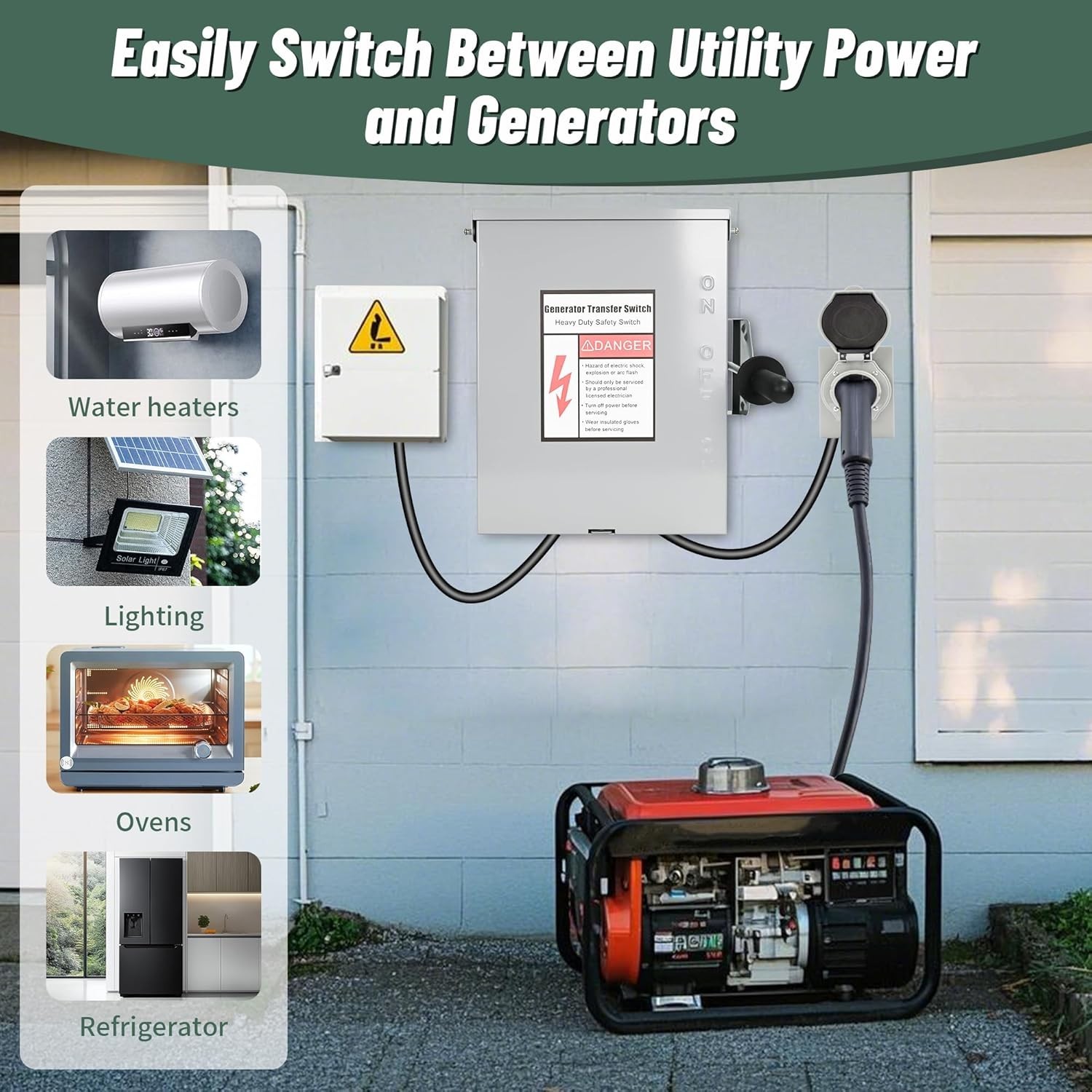 Automatic 225A Generator Transfer Switch,General-Duty Double-Throw Safety Switch