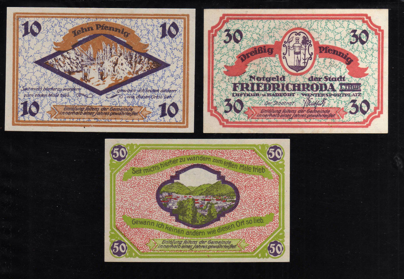FRIEDRICHRODA - GERMANY NOTGELD - 10, 30, 50 PFENNIG