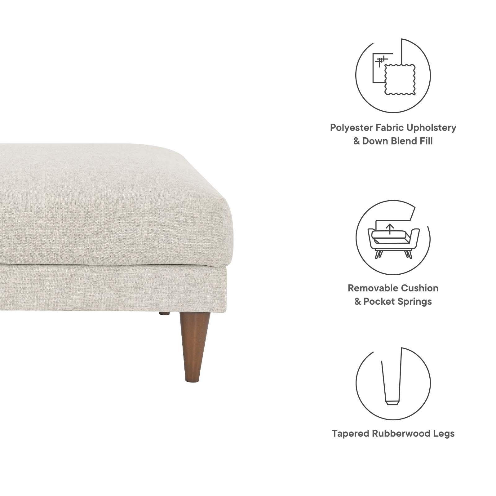 Modway Zoya Down Filled Overstuffed Ottoman in Ivory Fabric