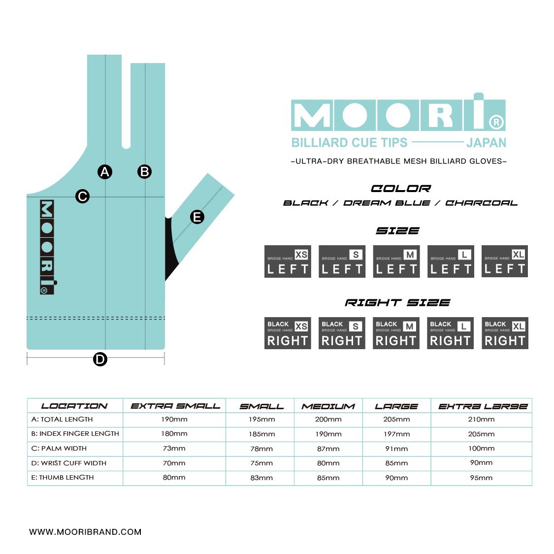 Moori Pool Cue Glove / DREAM BLUE/SMALL