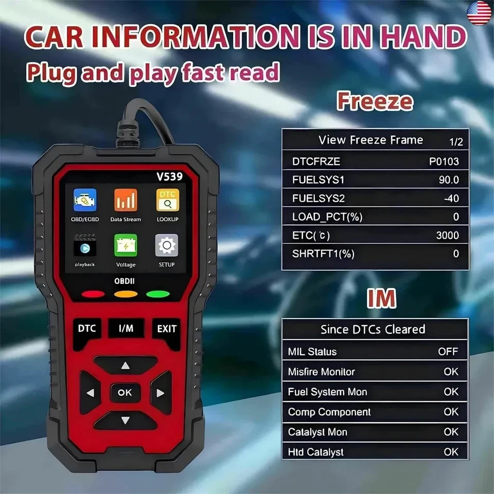 OBD2 Scanner Professional V539 - 2026 Upgraded OBDII + CAN Fault Code Reader US