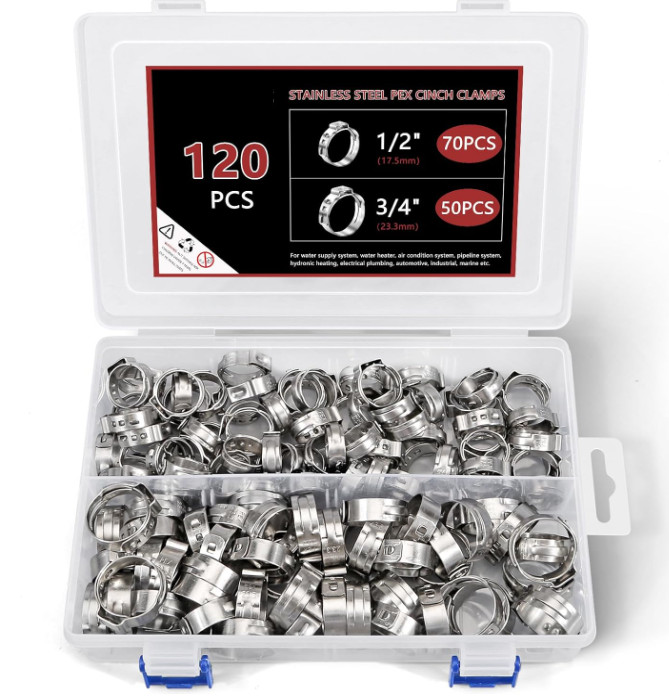 120 Abrazaderas PEX 1/2" 3/4" Acero Inoxidable 304 para Tuberías PEX