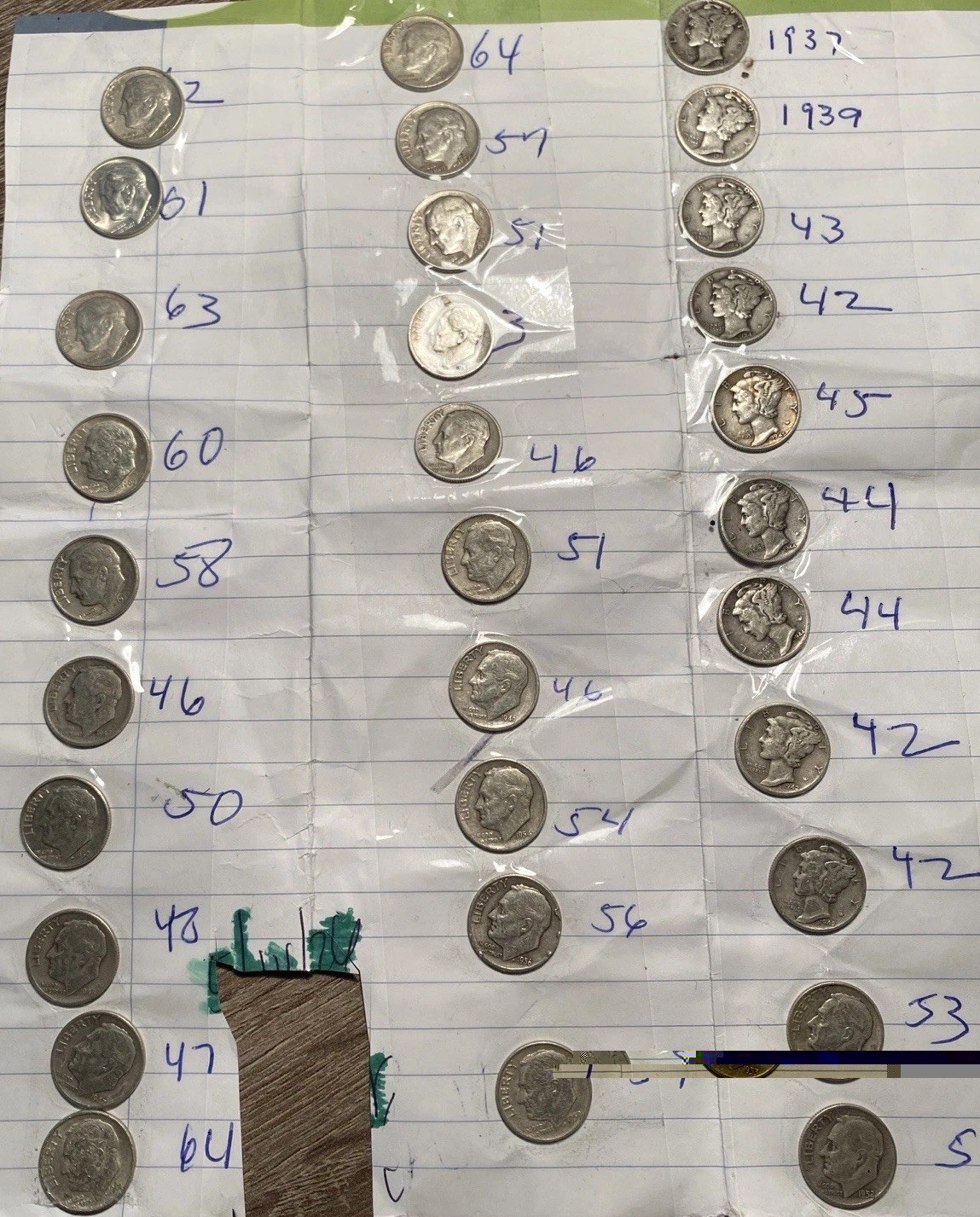 31 Mercury & Roosevelt Silver Dimes 1937-1964 90% Silver Coin Lot Estate Hoard