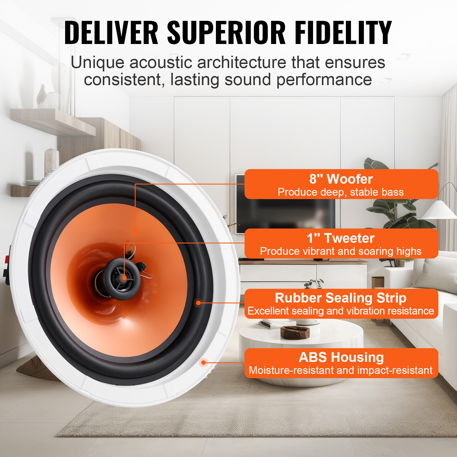 VEVOR 4PCs 8 in Ceiling Speakers 100W Flush Mount Ceiling & in-Wall Speakers
